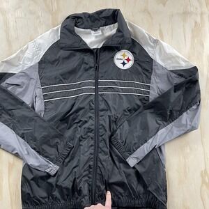 Pittsburgh Steelers Jacket Mens Large Black NFL Team Apparel Windbreaker Zip